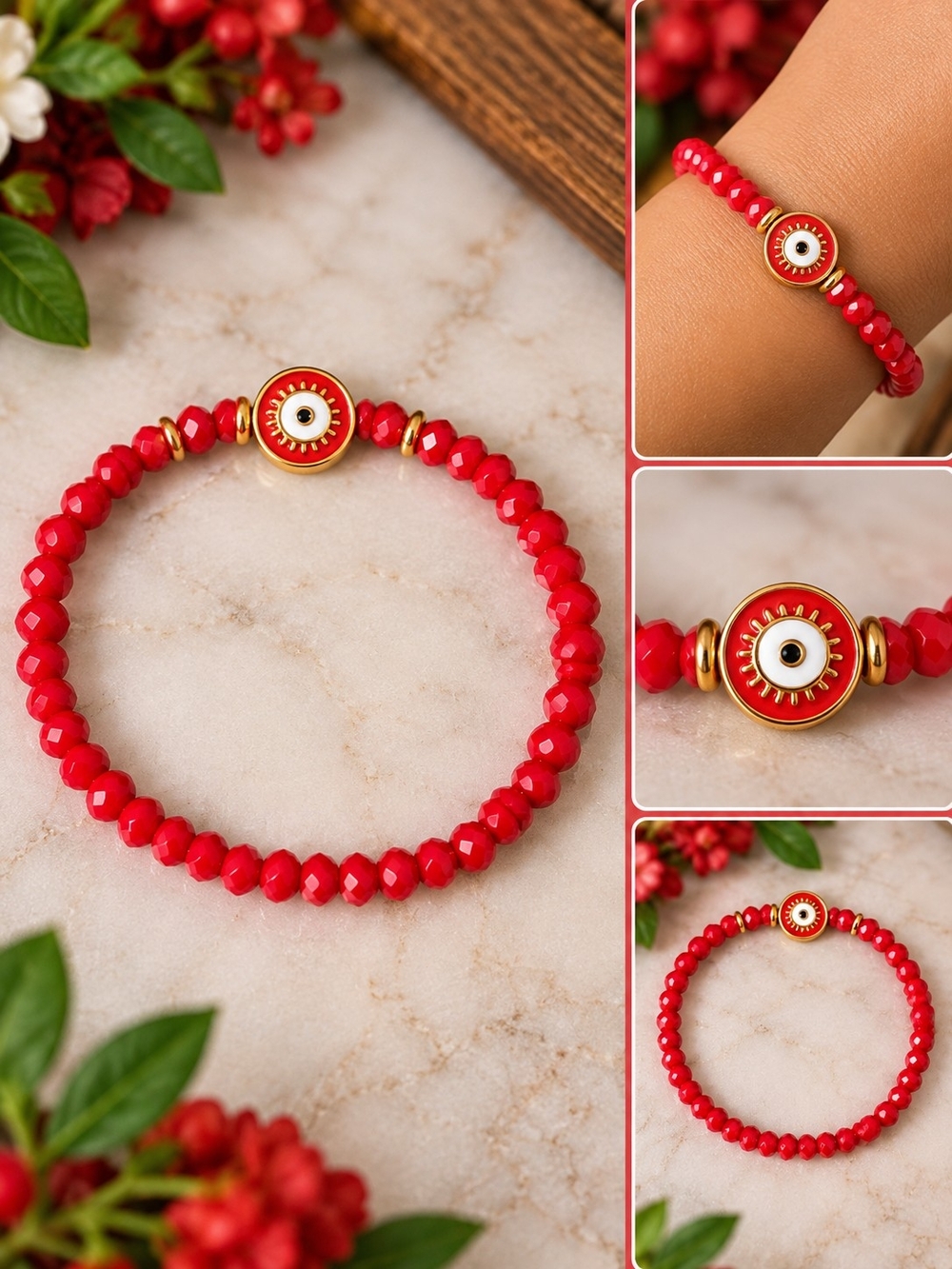 Red Evil Eye Beaded Stretch Bracelet – Protection Charm